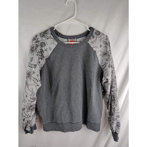 Johnny Was Gray Floral Wanders Bishop Sleeve Henley Style Sweatshirt Medium
